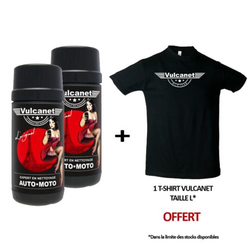 Lot de 2 boîtes de lingettes nettoyantes VULCANET avec chiffon microfibre + 1 T-Shirt Vulcanet Taille L offert