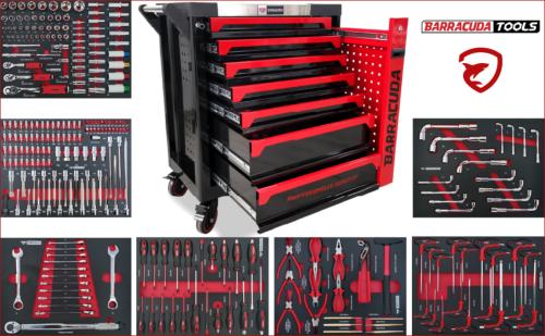 Servante d'atelier 8 tiroirs 6 outillés BARRACUDA XXL rouge 